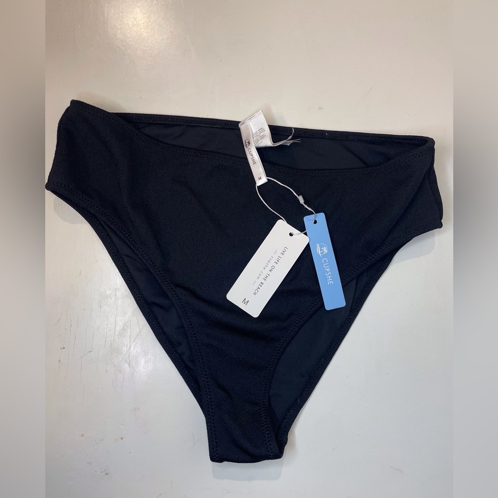 Cupshe NWT‎ Women’s Black Bikini Bottom High-Cut Swimwear Size M
